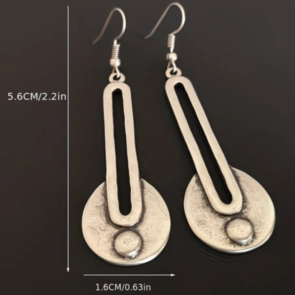 Hand Crafted Silver Oval Drop Riveted Earrings - Picture 3 of 3
